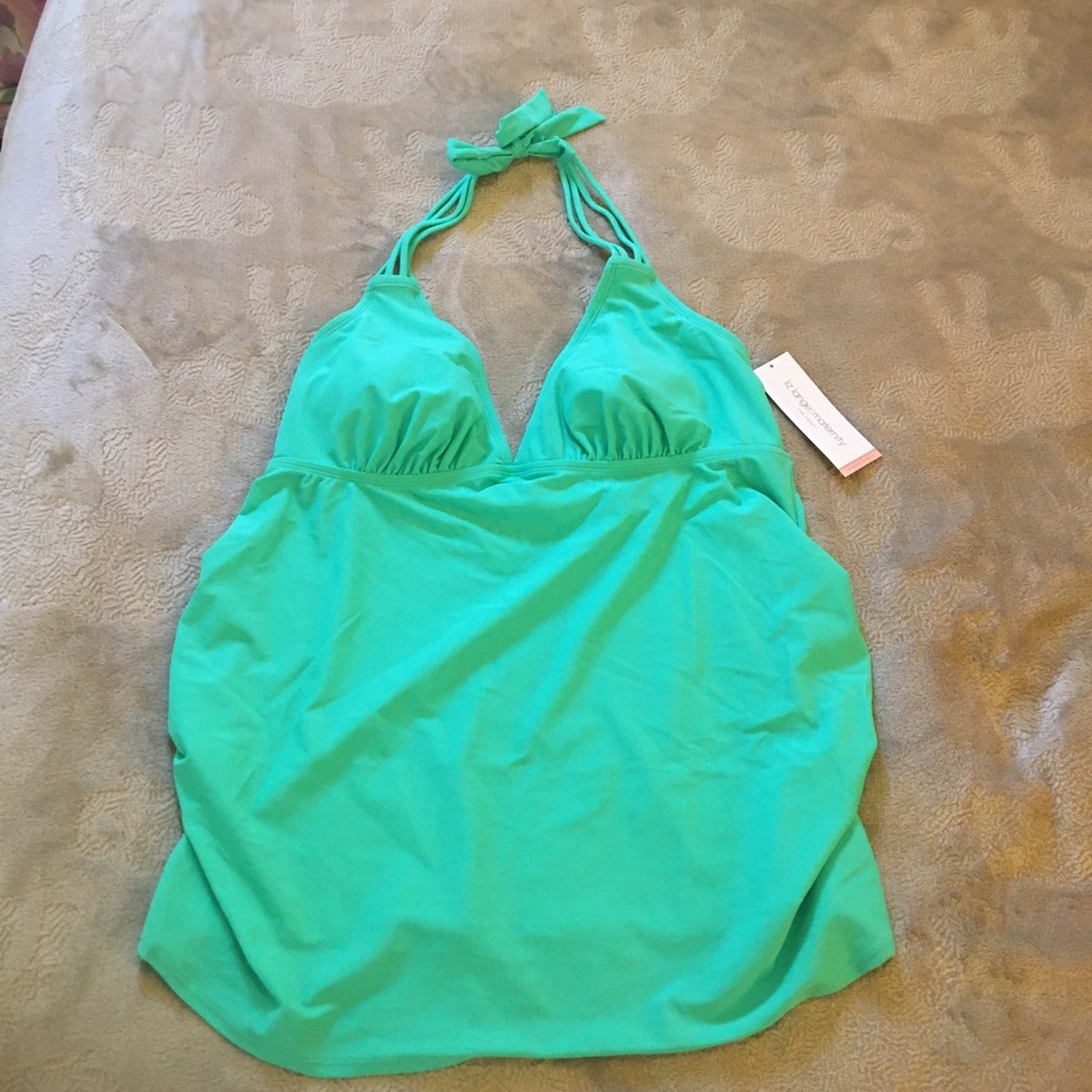 NWT Liz Lange green strappy maternity tankini Size L